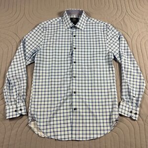 WRK Work Rest Karma Mens 15.5 Blue Windowpane 4-Way Stretch Dress Shirt L/S